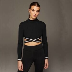 MICHI Apex Ribbed Long Sleeve Top Criss Cross Strap Cropped Top Size Large
